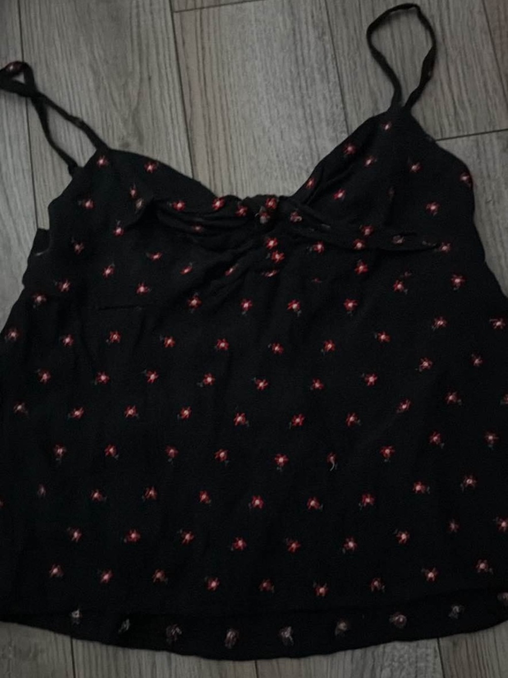 Brandy Melville Black Cami with Small Red Floral Print